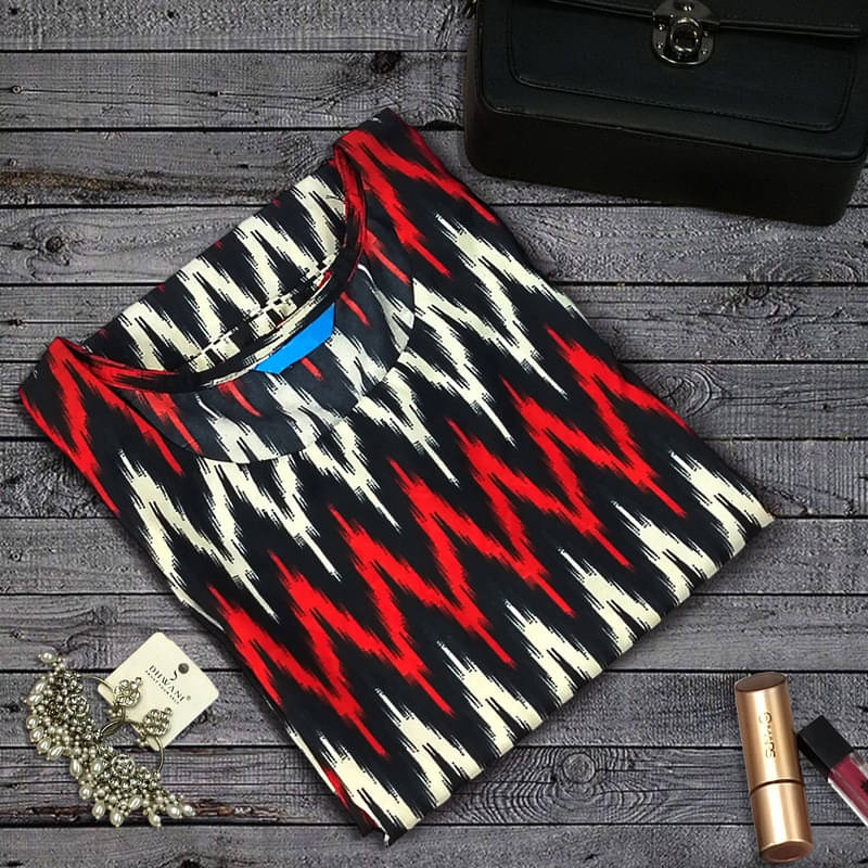 Ethnic Basket Pack of 1 Crepe Printed Nayra Women's Kurti - ( Red & Blue ) Ethnic Basket Pack of 1 Crepe Printed Nayra Women's Kurti - ( Red & Blue )