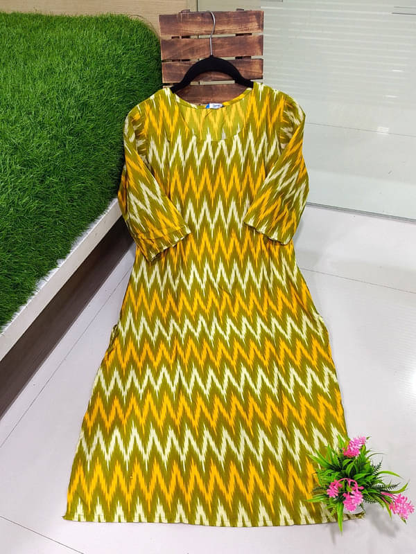     			Ethnic Basket Pack of 1 Crepe Printed A-line Women's Kurti - ( Yellow )