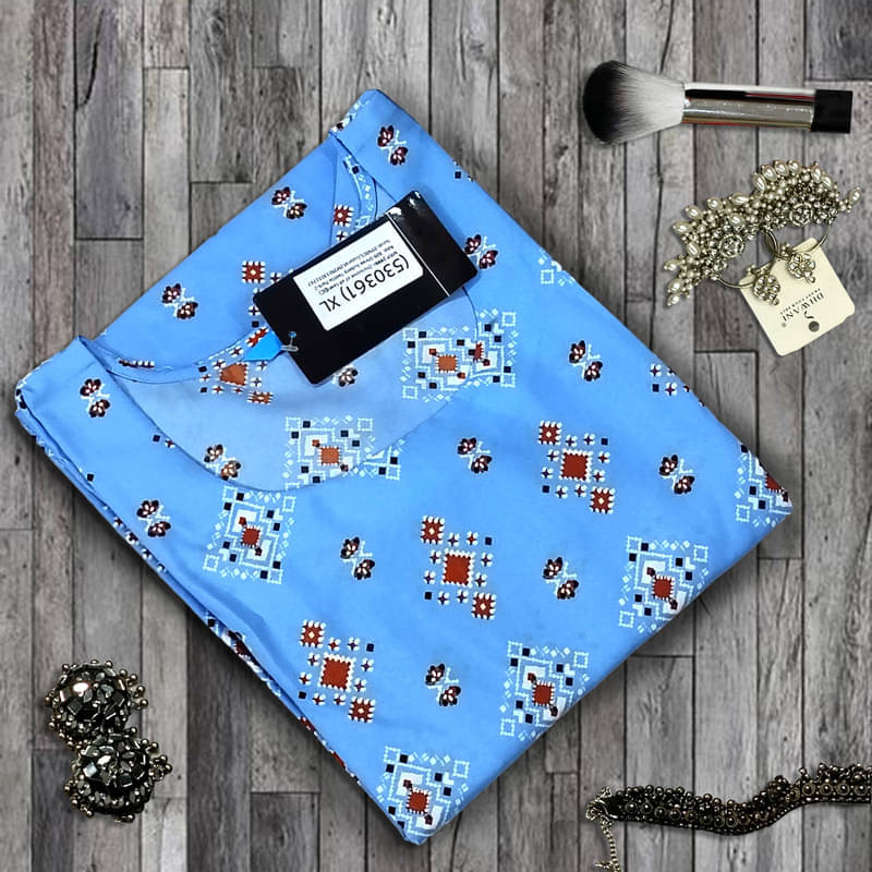 Ethnic Basket Pack of 1 Crepe Printed A-line Women's Kurti - ( Light Blue ) Ethnic Basket Pack of 1 Crepe Printed A-line Women's Kurti - ( Light Blue )