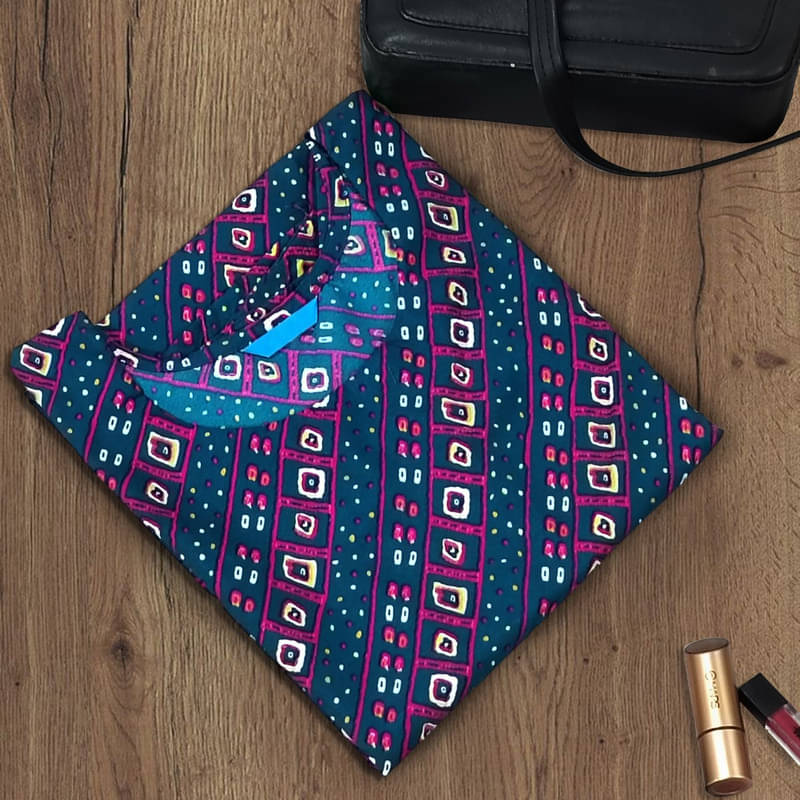 Ethnic Basket Pack of 1 Crepe Printed A-line Women's Kurti - ( Turquoise ) Ethnic Basket Pack of 1 Crepe Printed A-line Women's Kurti - ( Turquoise )