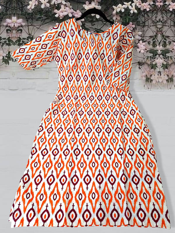 Ethnic Basket Pack of 1 Crepe Printed A-line Women's Kurti - ( Multicolor9 ) Ethnic Basket Pack of 1 Crepe Printed A-line Women's Kurti - ( Multicolor9 )