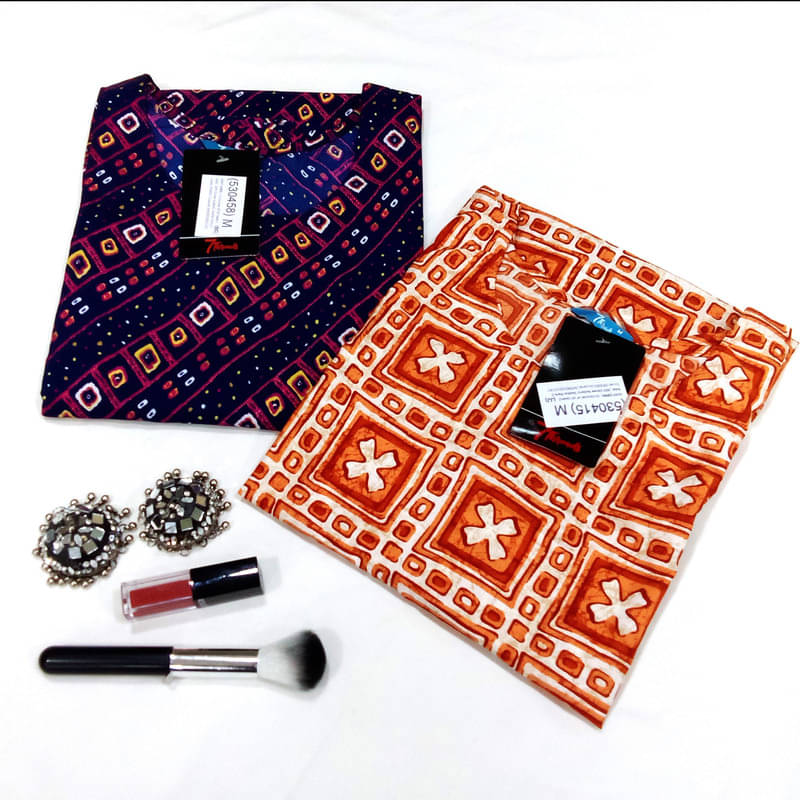    			Ethnic Basket Pack of 2 Crepe Printed Nayra Women's Kurti - ( Multicolor9 )