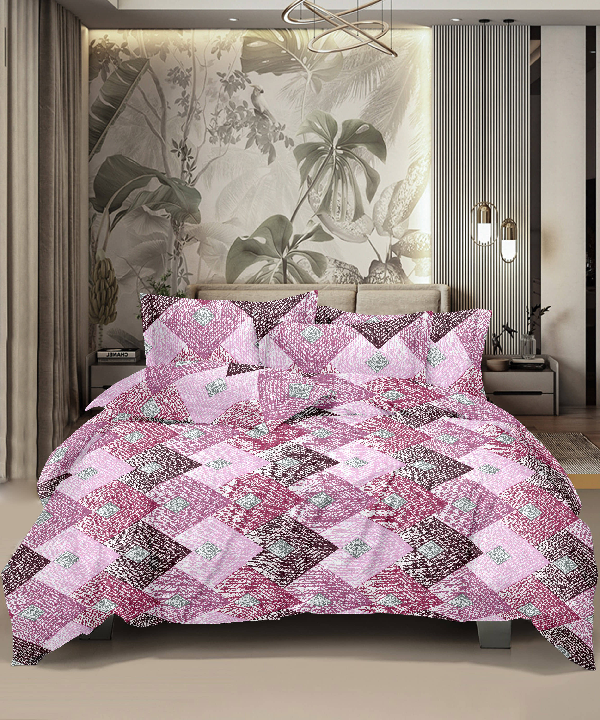 HONOR YOUR HOME Cotton 1 Double Bedsheet with 2 Pillow Covers ( Pink )