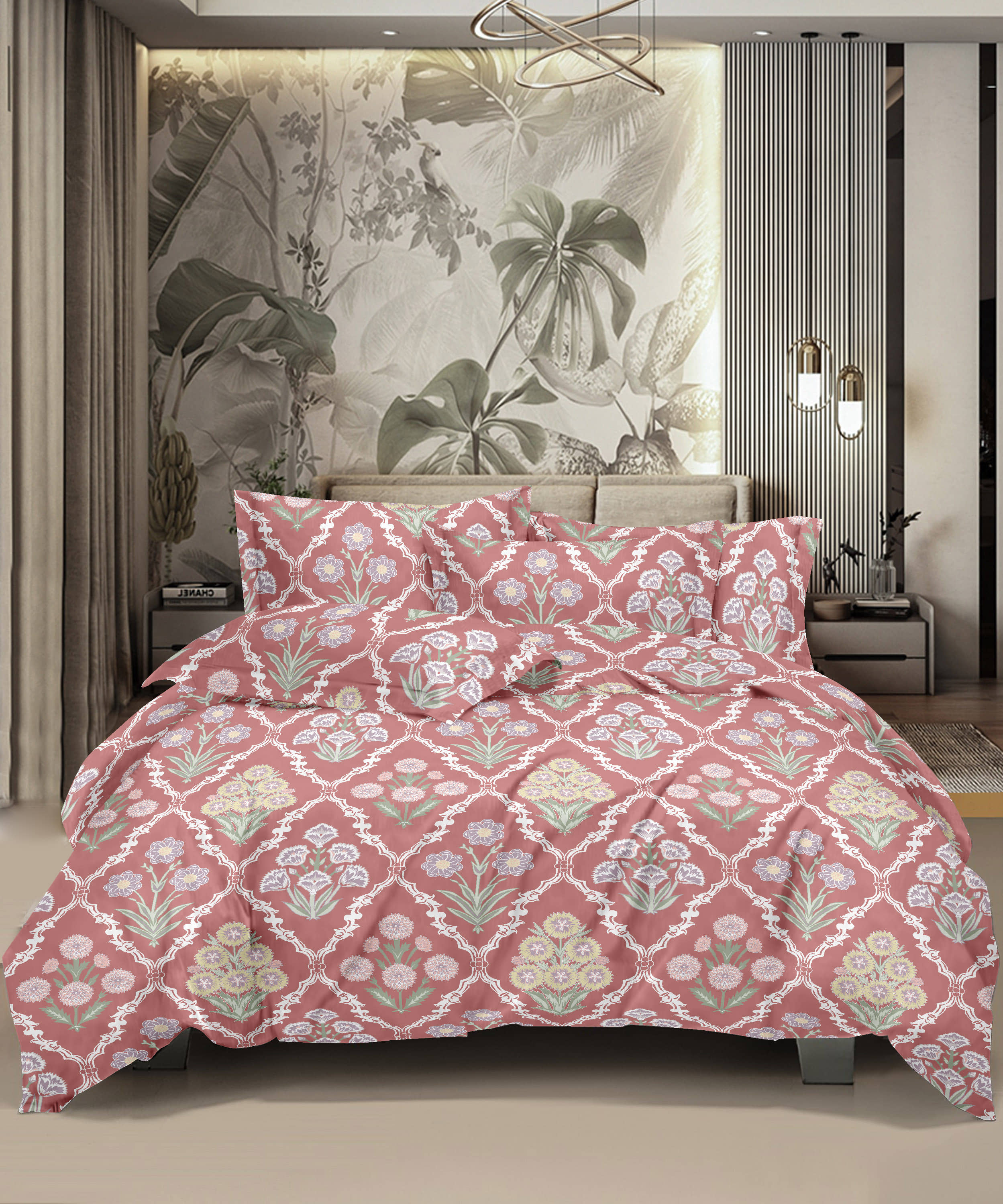 HONOR YOUR HOME Poly Cotton 1 Double Bedsheet with 2 Pillow Covers ( Coral )