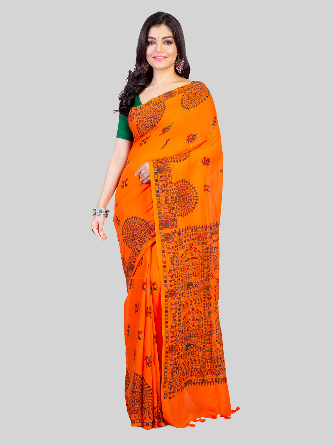     			JMALL Cotton Blend Woven Saree With Unstitched Blouse Piece ( Orange )