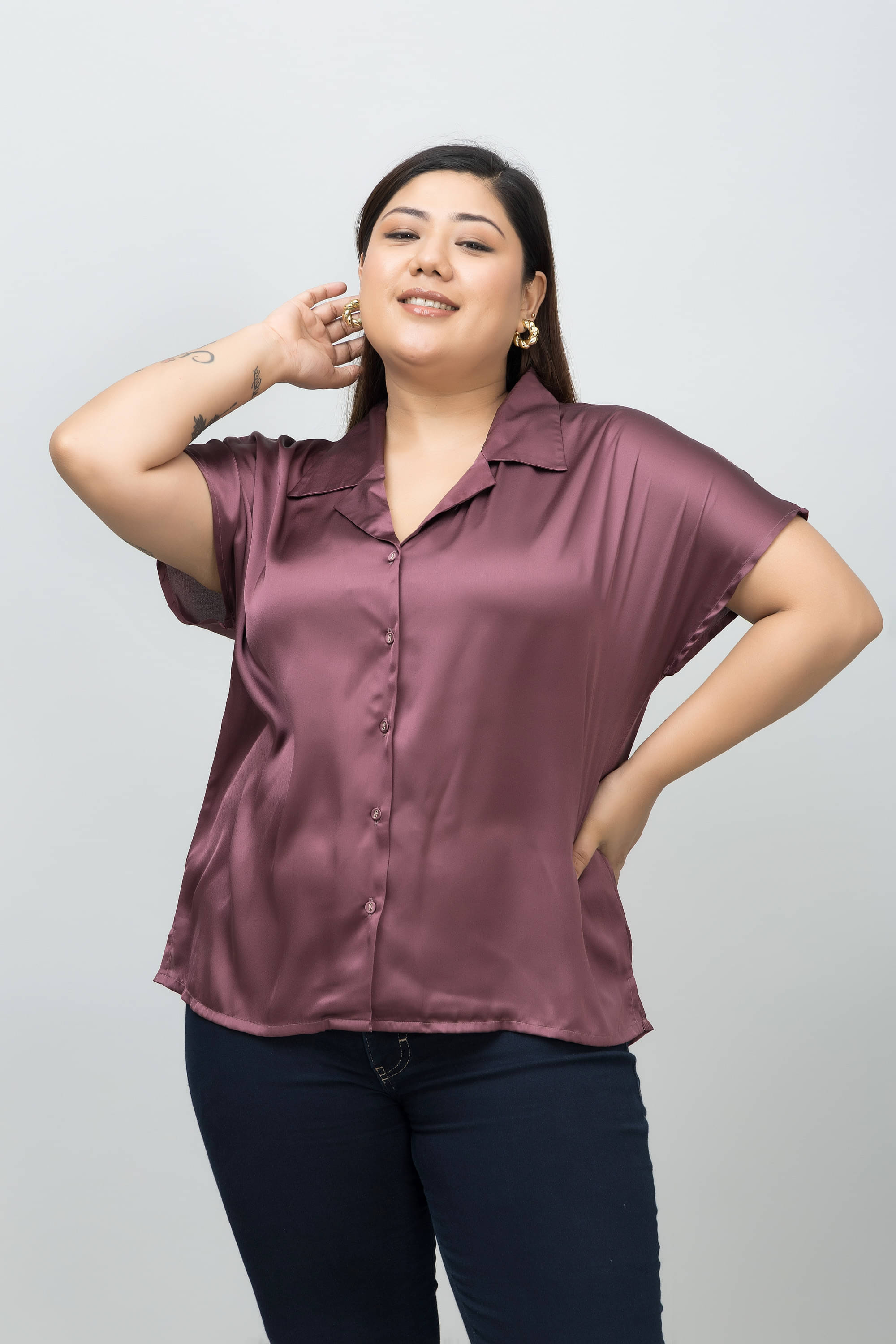 Purys Wine Satin Women's Shirt Style Top ( Pack of 1 ) Purys Wine Satin Women's Shirt Style Top ( Pack of 1 )