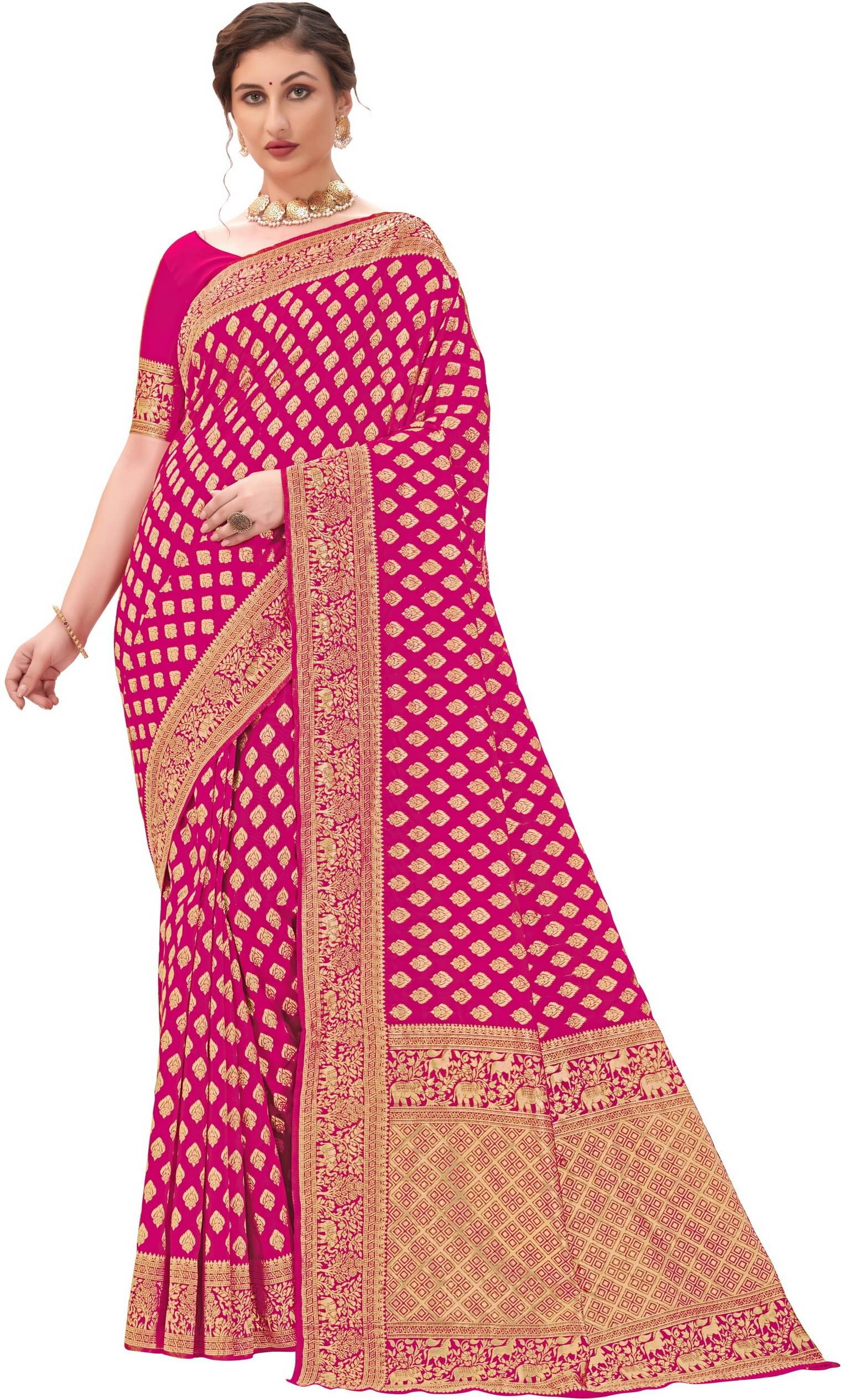 Sariya Jacquard Woven Saree With Unstitched Blouse Piece ( Pink ) Sariya Jacquard Woven Saree With Unstitched Blouse Piece ( Pink )