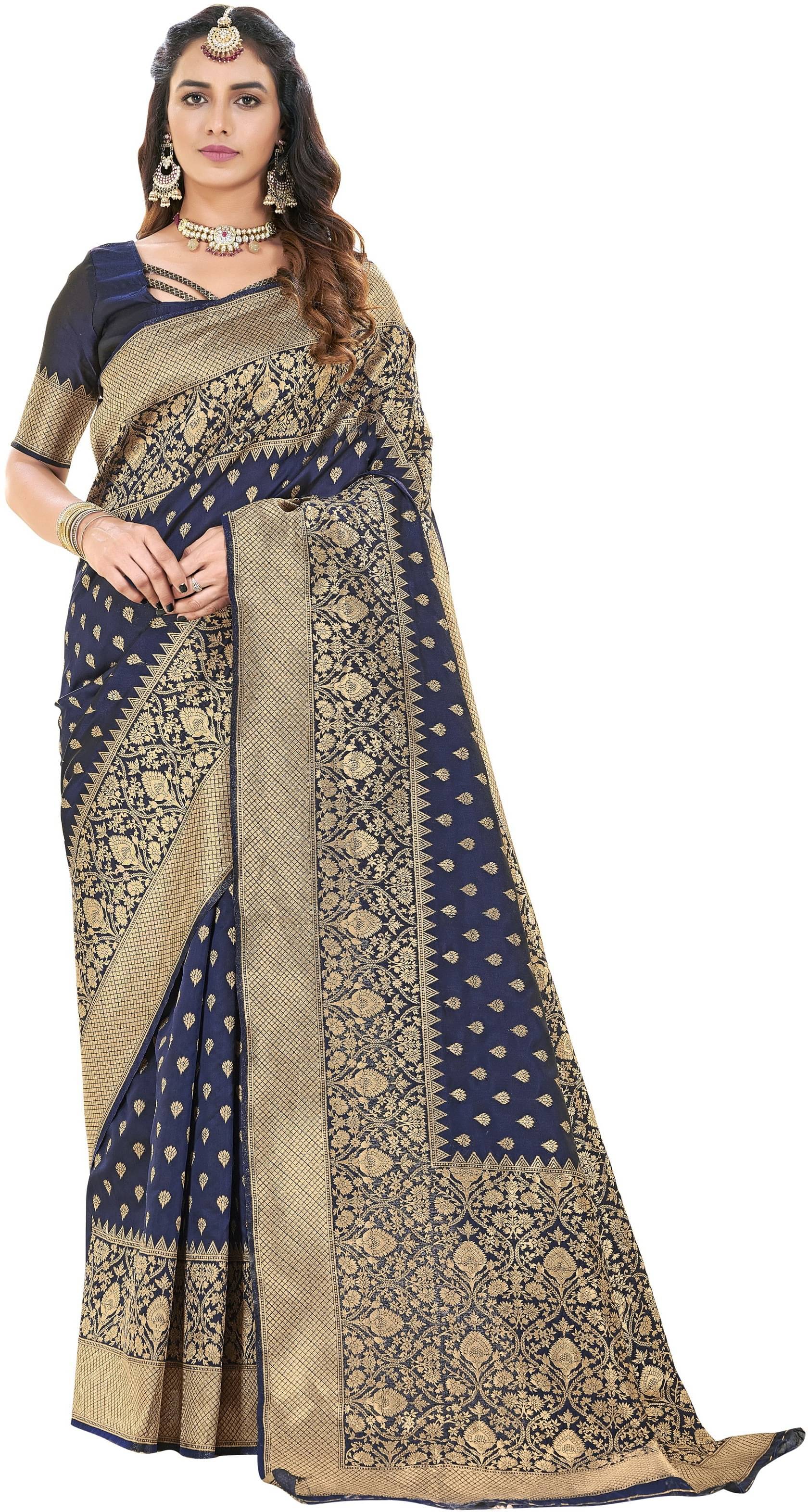 Sariya Jacquard Woven Saree With Unstitched Blouse Piece ( Blue ) Sariya Jacquard Woven Saree With Unstitched Blouse Piece ( Blue )