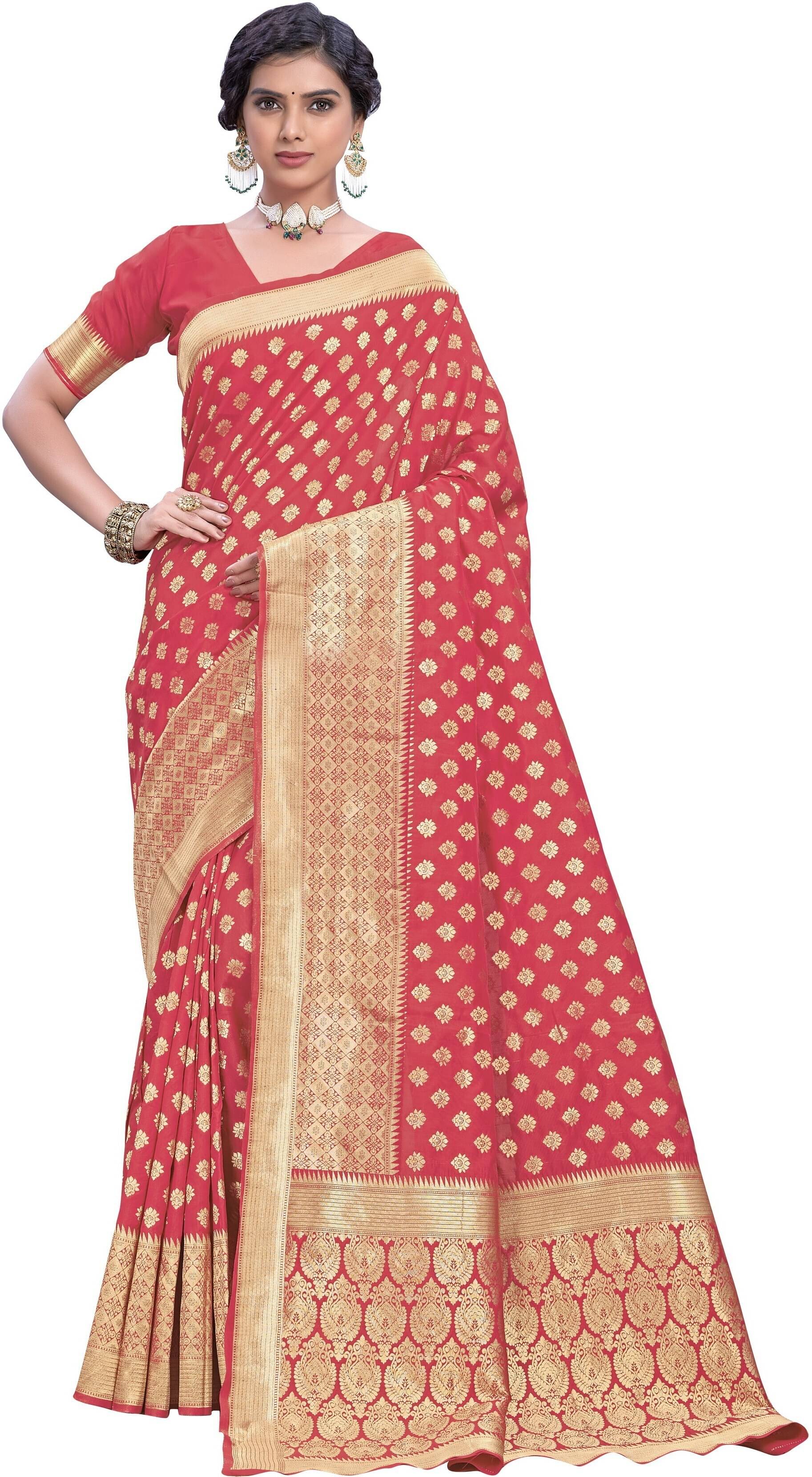 Sariya Jacquard Woven Saree With Unstitched Blouse Piece ( Pink ) Sariya Jacquard Woven Saree With Unstitched Blouse Piece ( Pink )