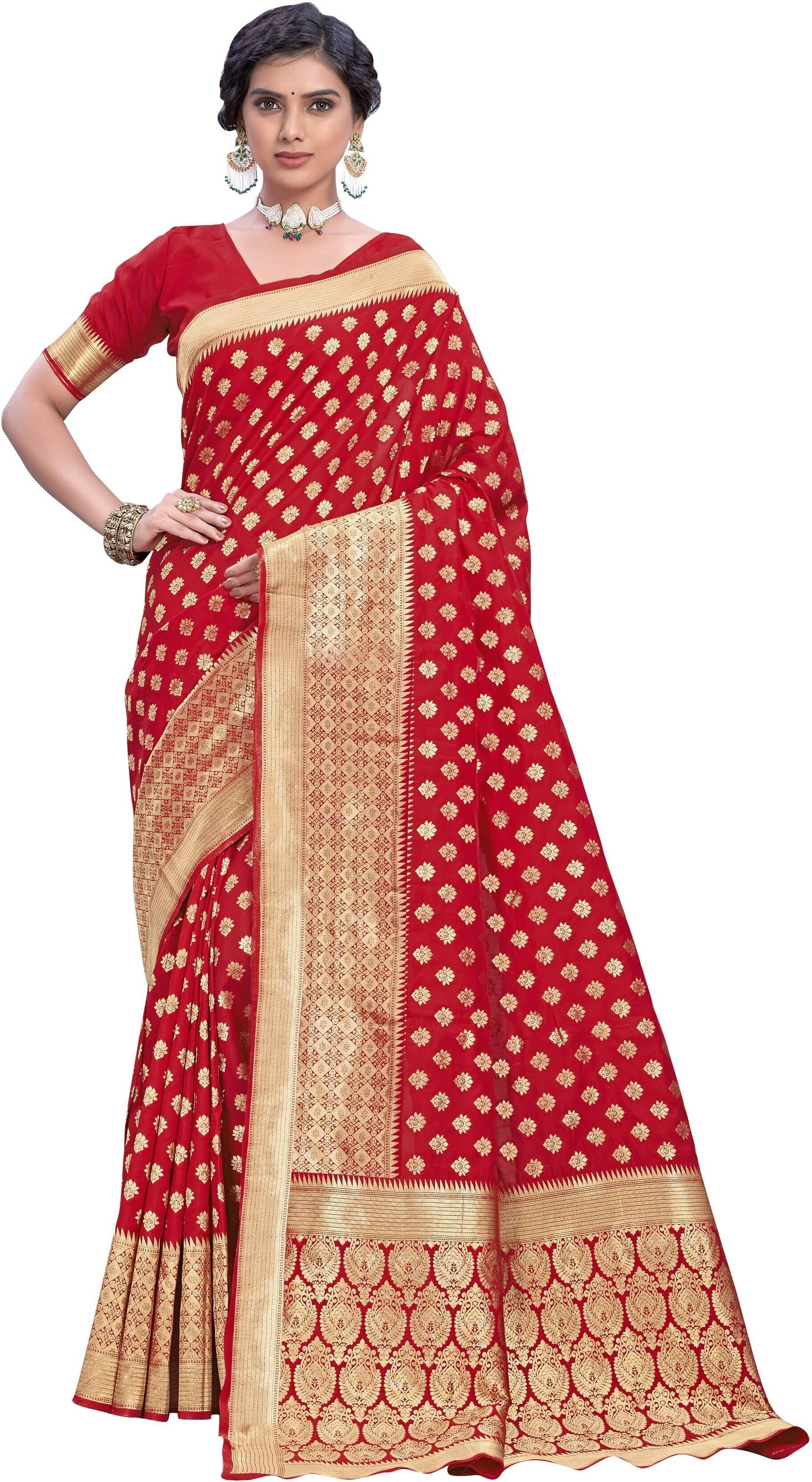 Sariya Jacquard Woven Saree With Unstitched Blouse Piece ( Red ) Sariya Jacquard Woven Saree With Unstitched Blouse Piece ( Red )