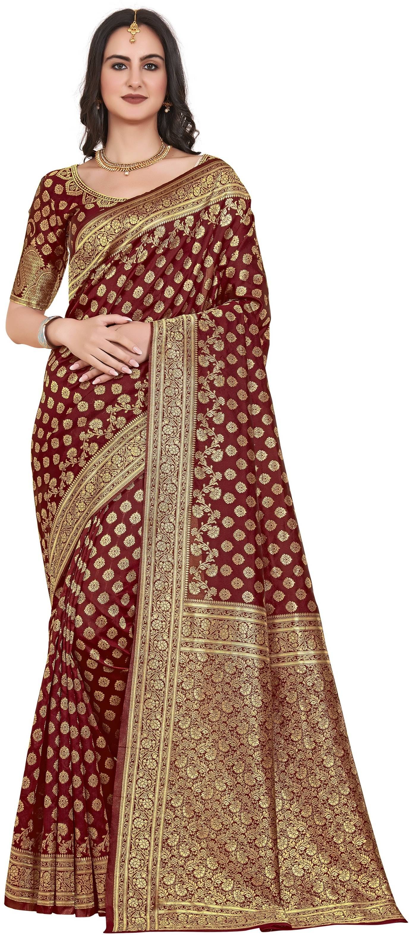Sariya Jacquard Woven Saree With Unstitched Blouse Piece ( Maroon ) Sariya Jacquard Woven Saree With Unstitched Blouse Piece ( Maroon )