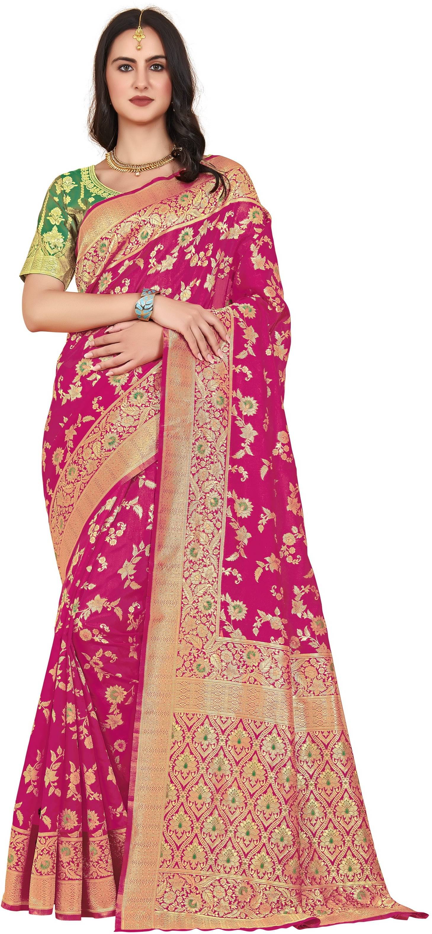 Sariya Jacquard Woven Saree With Unstitched Blouse Piece ( Pink ) Sariya Jacquard Woven Saree With Unstitched Blouse Piece ( Pink )