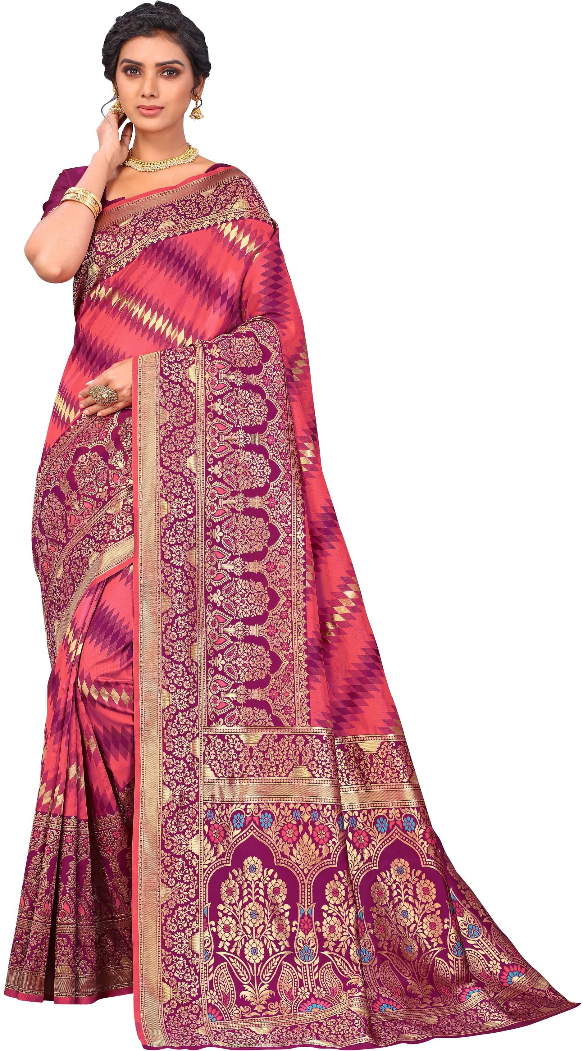 Sariya Jacquard Woven Saree With Unstitched Blouse Piece ( Pink ) Sariya Jacquard Woven Saree With Unstitched Blouse Piece ( Pink )