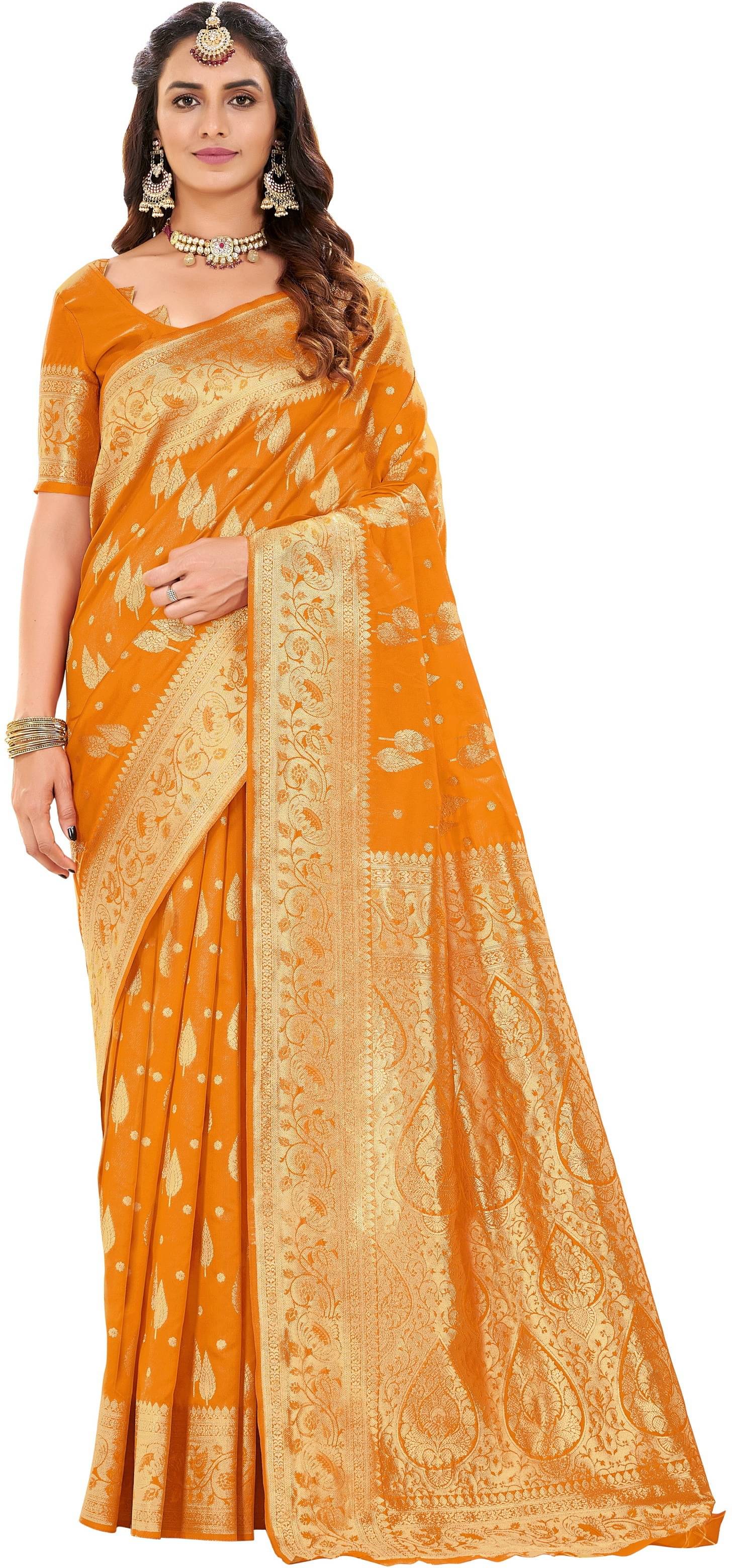 Sariya Jacquard Woven Saree With Unstitched Blouse Piece ( Mustard ) Sariya Jacquard Woven Saree With Unstitched Blouse Piece ( Mustard )
