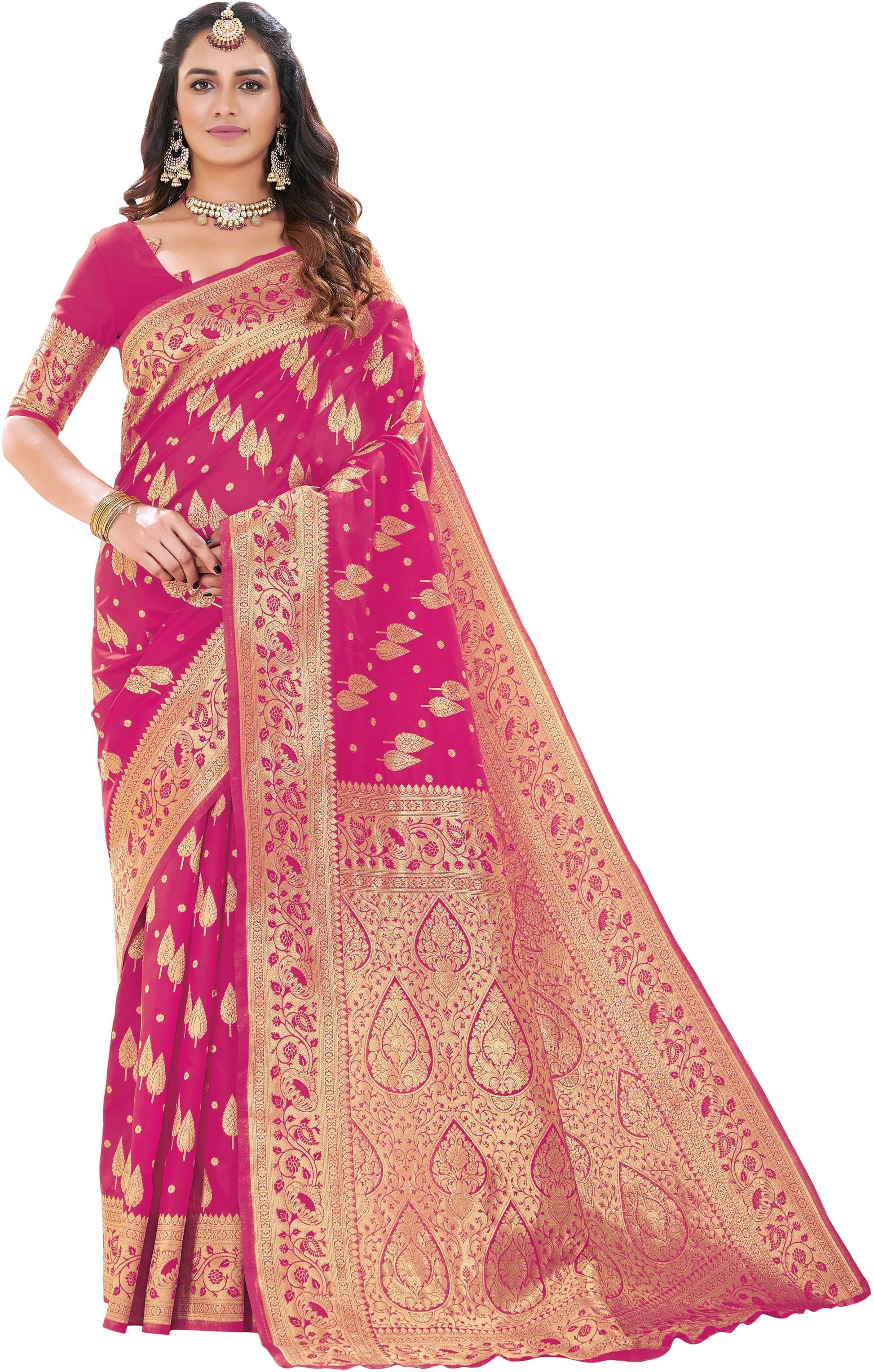 Sariya Jacquard Woven Saree With Unstitched Blouse Piece ( Pink ) Sariya Jacquard Woven Saree With Unstitched Blouse Piece ( Pink )