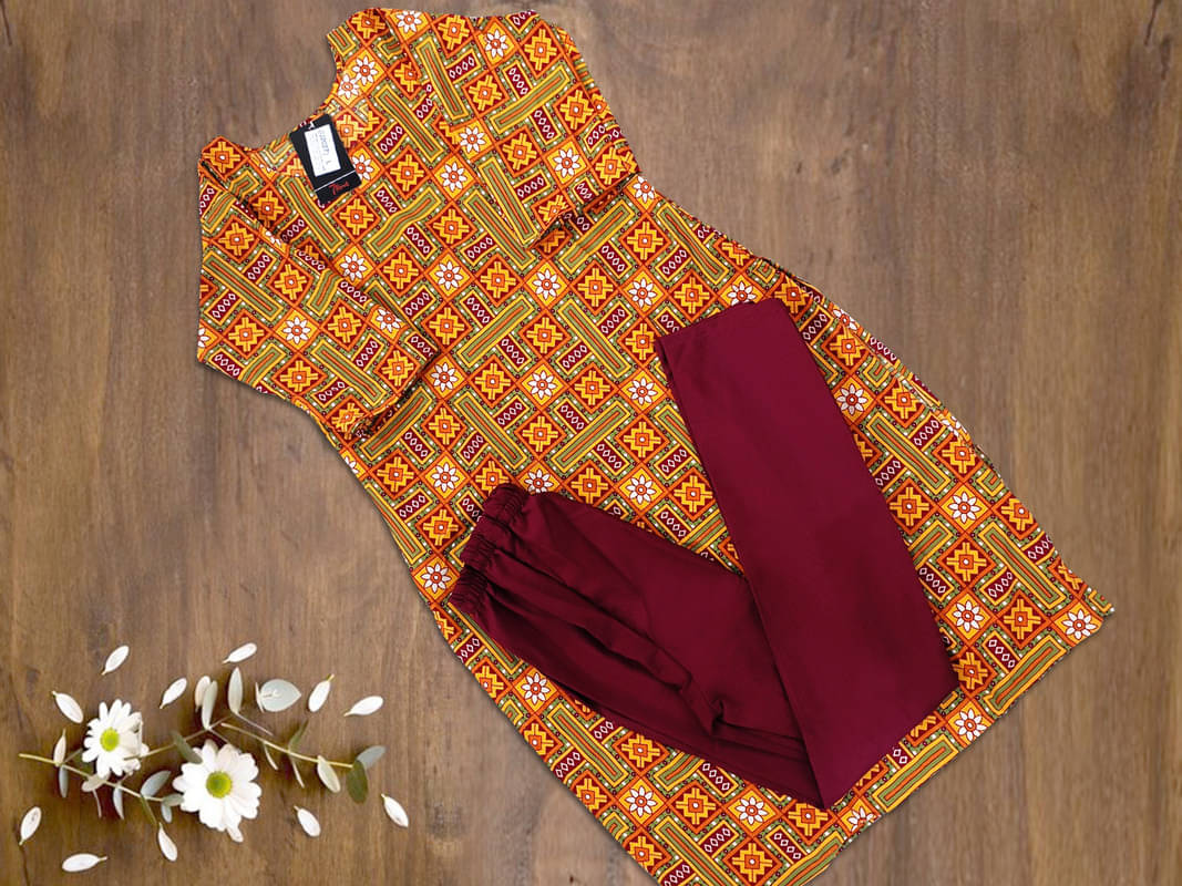     			Ethnic Basket Pack of 1 Crepe Self Design A-line Women's Kurti - ( Orange )
