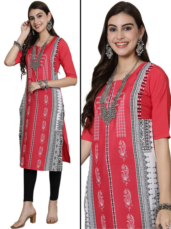 Ethnic Basket Pack of 1 Crepe Printed Nayra Women's Kurti - ( Pink ) Ethnic Basket Pack of 1 Crepe Printed Nayra Women's Kurti - ( Pink )