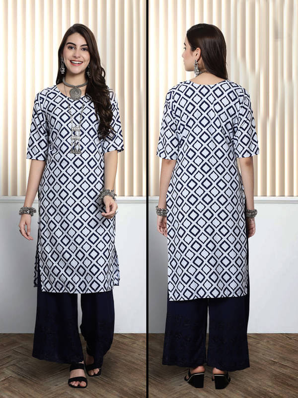     			Ethnic Basket Pack of 1 Crepe Printed Nayra Women's Kurti - ( Blue )