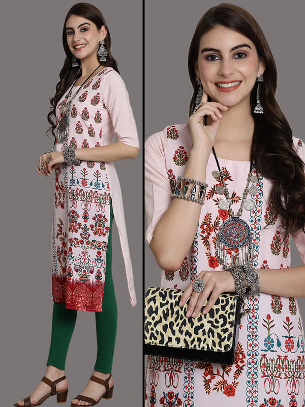     			Ethnic Basket Pack of 1 Crepe Printed Nayra Women's Kurti - ( Pink )