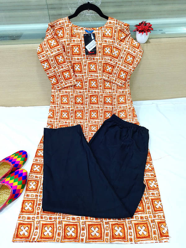 Ethnic Basket Pack of 1 Crepe Self Design A-line Women's Kurti - ( Orange )     			Ethnic Basket Pack of 1 Crepe Self Design A-line Women's Kurti - ( Orange )