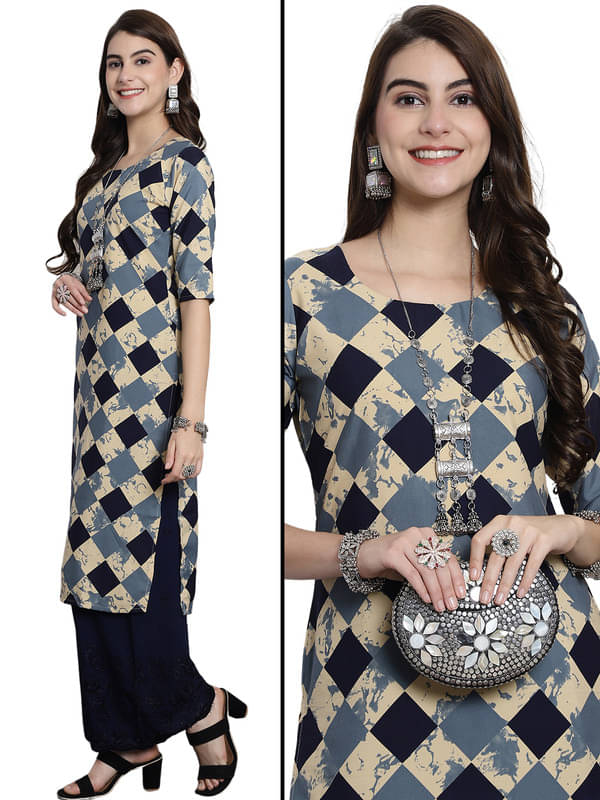     			Ethnic Basket Pack of 1 Crepe Printed Nayra Women's Kurti - ( Multicoloured )