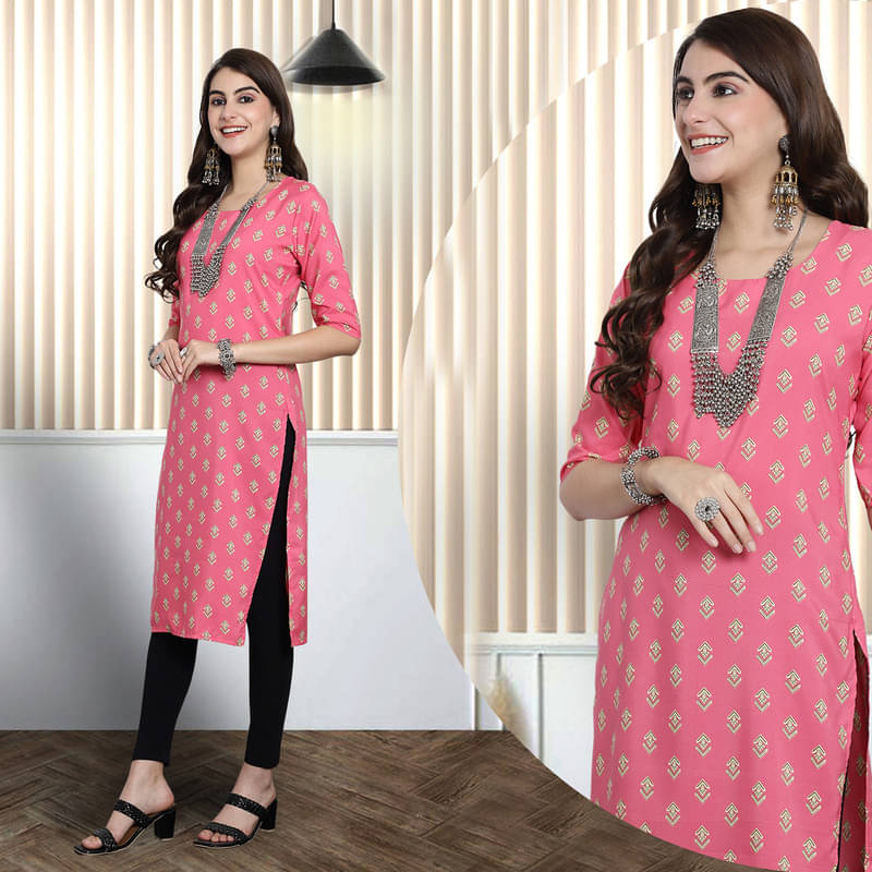 Ethnic Basket Pack of 1 Crepe Printed A-line Women's Kurti - ( Red ) Ethnic Basket Pack of 1 Crepe Printed A-line Women's Kurti - ( Red )