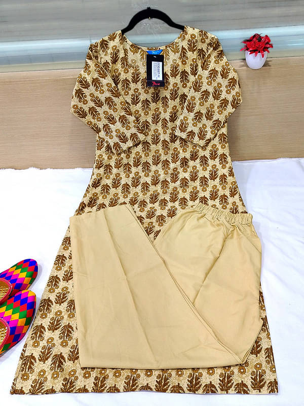     			Ethnic Basket Pack of 1 Crepe Self Design A-line Women's Kurti - ( Gold )