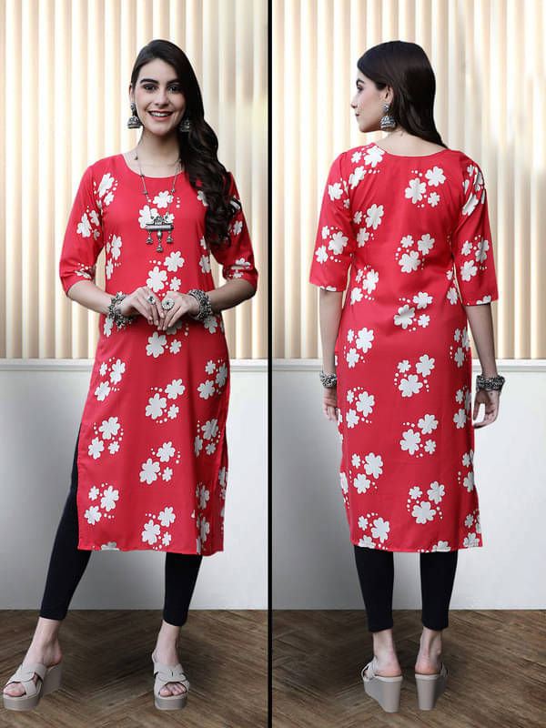 Ethnic Basket Pack of 1 Crepe Printed Nayra Women's Kurti - ( Red )     			Ethnic Basket Pack of 1 Crepe Printed Nayra Women's Kurti - ( Red )
