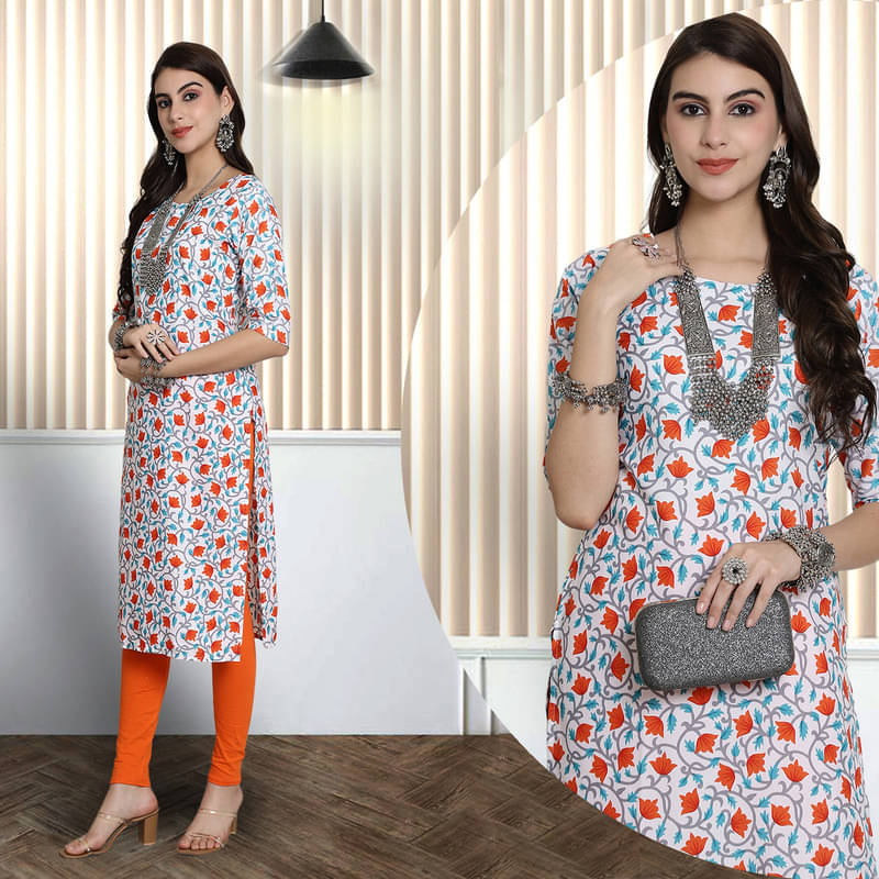 Ethnic Basket Pack of 1 Crepe Printed A-line Women's Kurti - ( White ) Ethnic Basket Pack of 1 Crepe Printed A-line Women's Kurti - ( White )