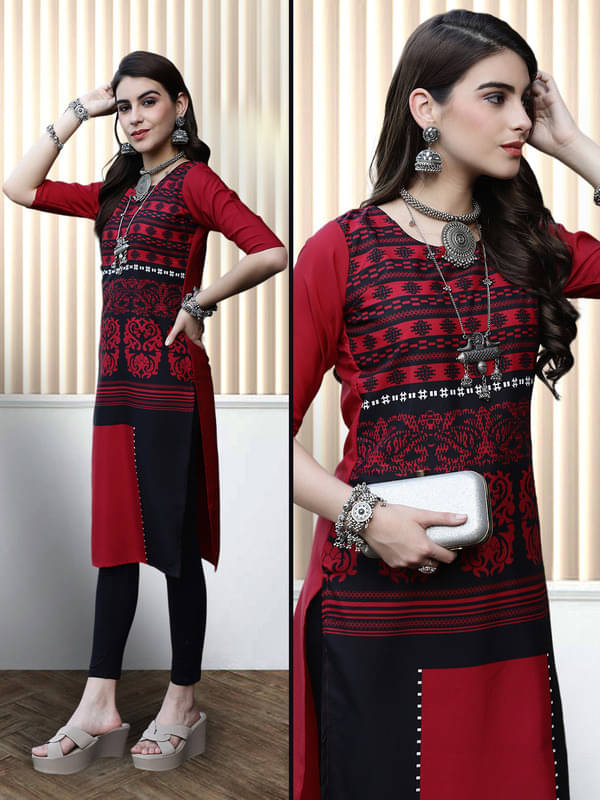     			Ethnic Basket Pack of 1 Crepe Printed Nayra Women's Kurti - ( Maroon )