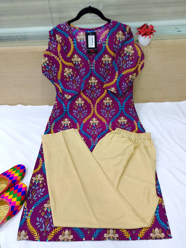 Ethnic Basket Pack of 1 Crepe Self Design A-line Women's Kurti - ( Purple ) Ethnic Basket Pack of 1 Crepe Self Design A-line Women's Kurti - ( Purple )
