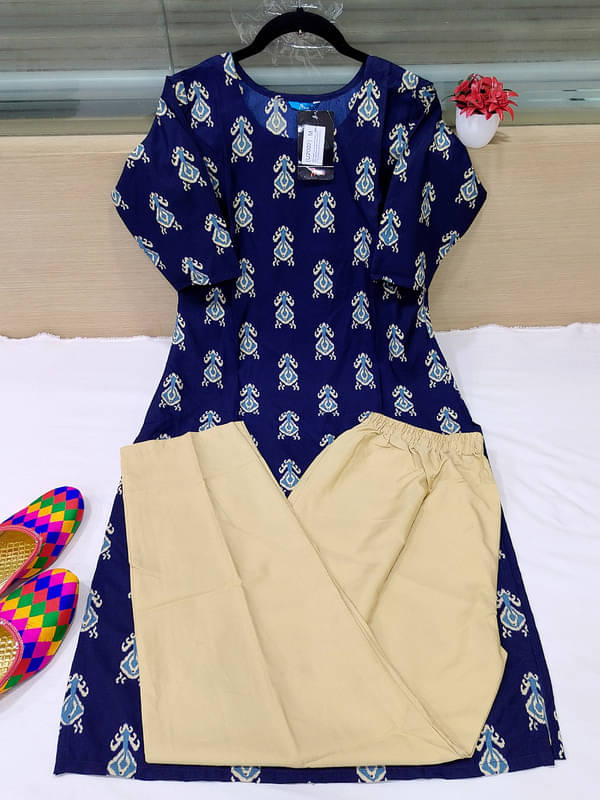 Ethnic Basket Pack of 1 Crepe Self Design A-line Women's Kurti - ( Navy Blue ) Ethnic Basket Pack of 1 Crepe Self Design A-line Women's Kurti - ( Navy Blue )