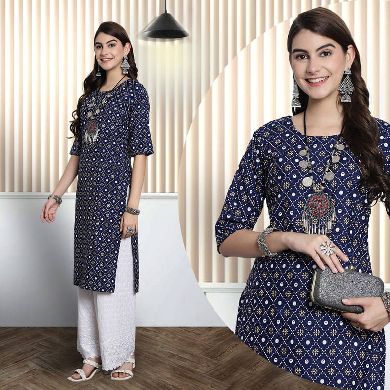     			Ethnic Basket Pack of 1 Crepe Printed A-line Women's Kurti - ( Blue )
