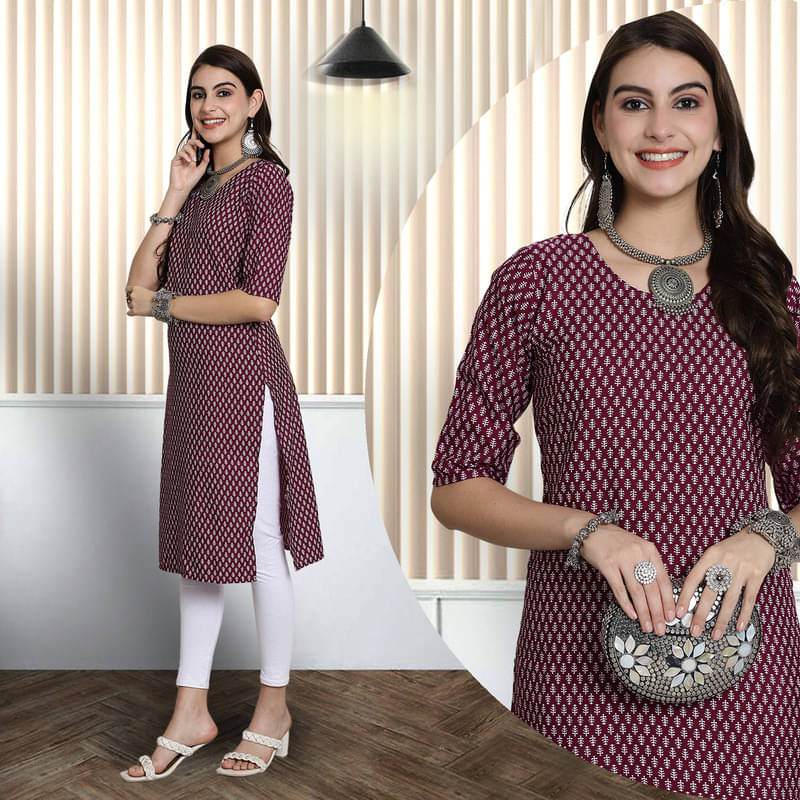 Ethnic Basket Pack of 1 Crepe Printed A-line Women's Kurti - ( Pink ) Ethnic Basket Pack of 1 Crepe Printed A-line Women's Kurti - ( Pink )