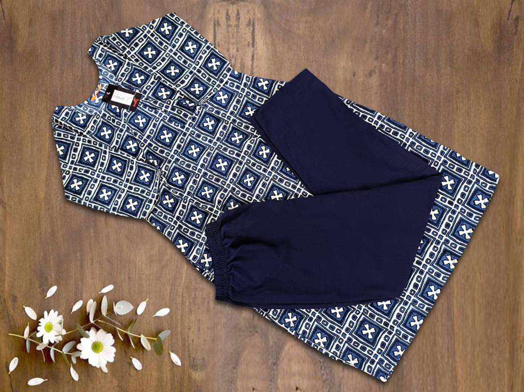     			Ethnic Basket Pack of 1 Crepe Self Design A-line Women's Kurti - ( Blue )
