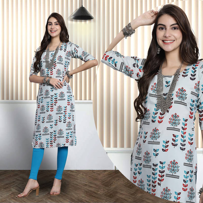 Ethnic Basket Pack of 1 Crepe Printed A-line Women's Kurti - ( Grey ) Ethnic Basket Pack of 1 Crepe Printed A-line Women's Kurti - ( Grey )