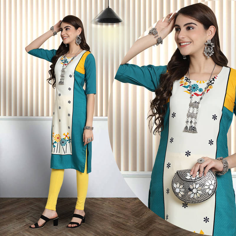     			Ethnic Basket Pack of 1 Crepe Printed A-line Women's Kurti - ( Multicoloured )