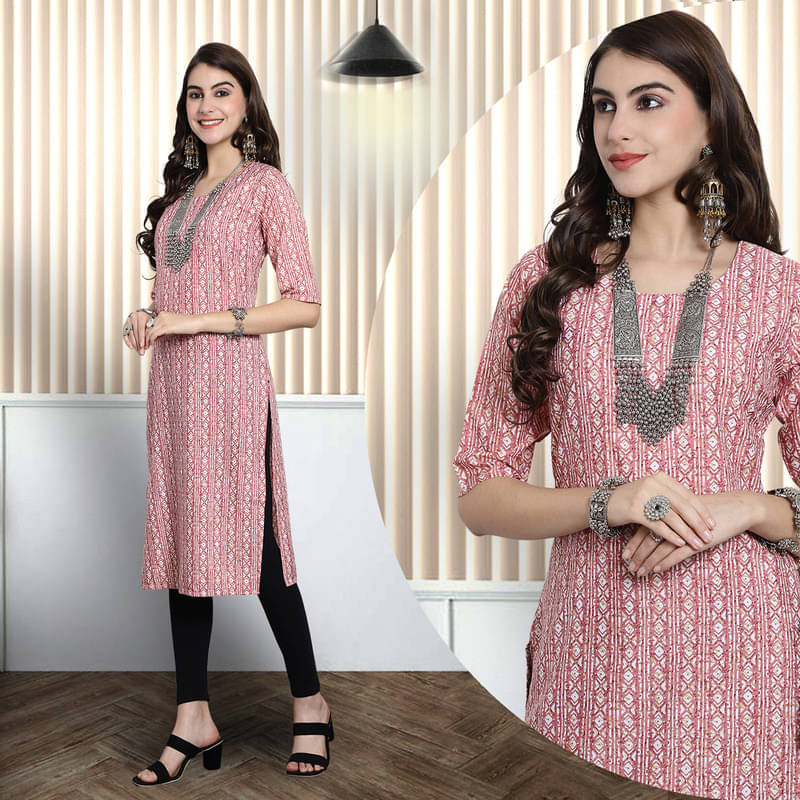 Ethnic Basket Pack of 1 Crepe Printed A-line Women's Kurti - ( Pink ) Ethnic Basket Pack of 1 Crepe Printed A-line Women's Kurti - ( Pink )