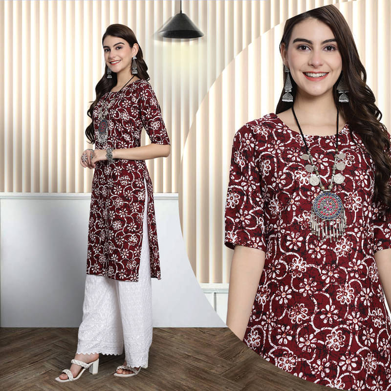 Ethnic Basket Pack of 1 Crepe Printed A-line Women's Kurti - ( Purple )     			Ethnic Basket Pack of 1 Crepe Printed A-line Women's Kurti - ( Purple )