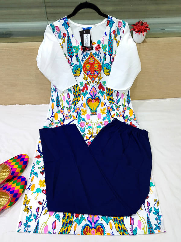 Ethnic Basket Pack of 1 Crepe Self Design A-line Women's Kurti - ( Multicolor ) Ethnic Basket Pack of 1 Crepe Self Design A-line Women's Kurti - ( Multicolor )