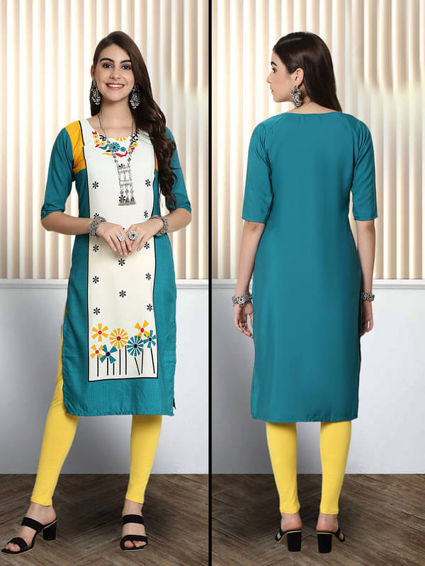     			Ethnic Basket Pack of 1 Crepe Printed Nayra Women's Kurti - ( Multicoloured )