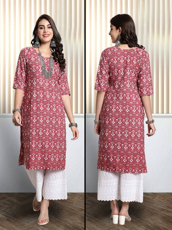     			Ethnic Basket Pack of 1 Crepe Printed Nayra Women's Kurti - ( Fluorescent Pink )