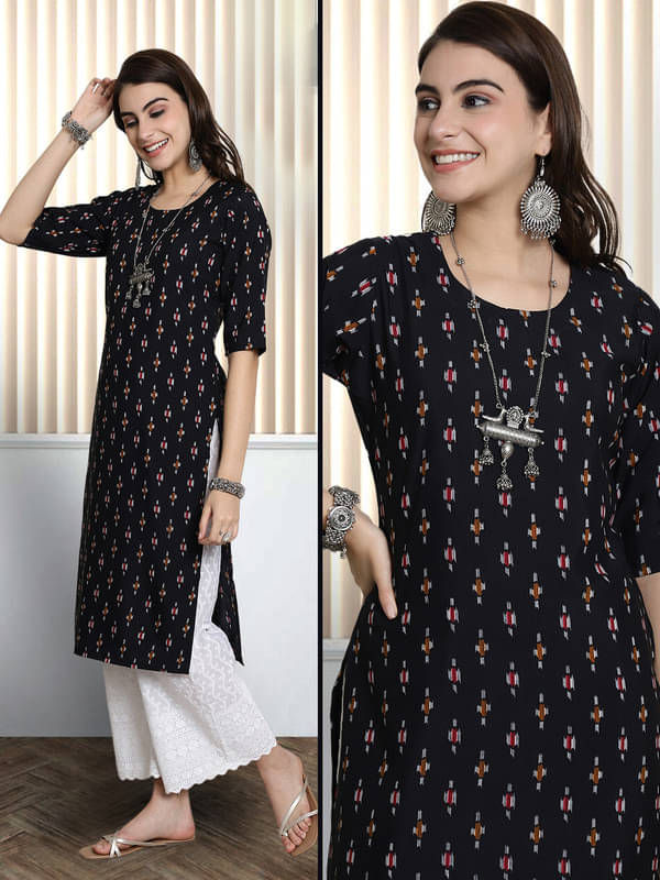 Ethnic Basket Pack of 1 Crepe Printed Nayra Women's Kurti - ( Yellow ) Ethnic Basket Pack of 1 Crepe Printed Nayra Women's Kurti - ( Yellow )