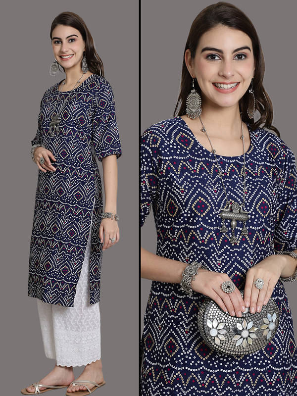 Ethnic Basket Pack of 1 Crepe Printed Nayra Women's Kurti - ( Blue )     			Ethnic Basket Pack of 1 Crepe Printed Nayra Women's Kurti - ( Blue )