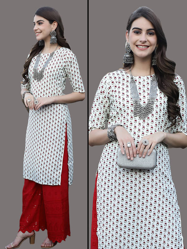 Ethnic Basket Pack of 1 Crepe Printed Nayra Women's Kurti - ( off White ) Ethnic Basket Pack of 1 Crepe Printed Nayra Women's Kurti - ( off White )