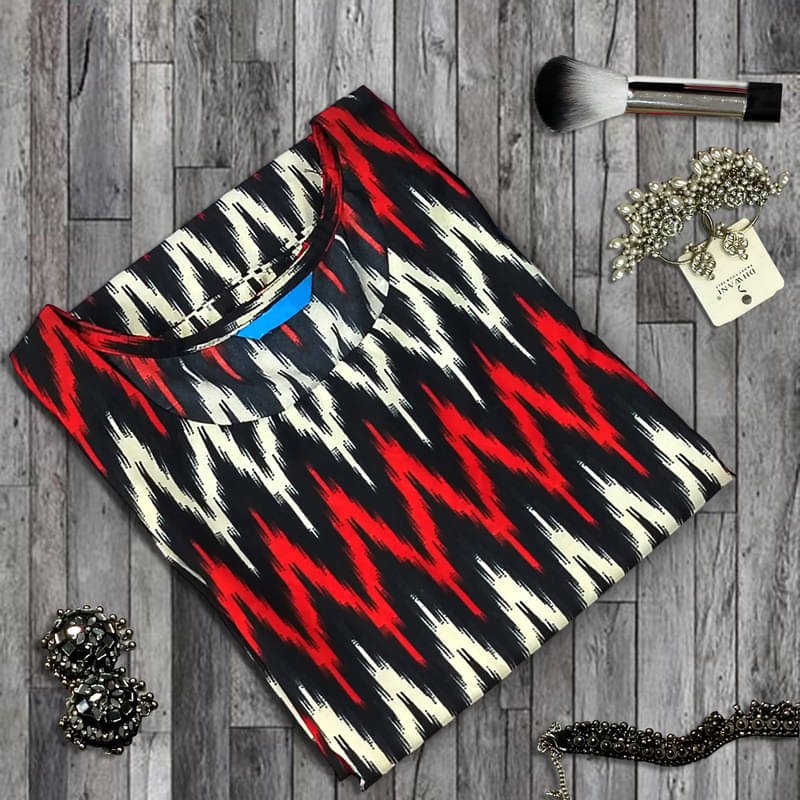     			Ethnic Basket Pack of 1 Crepe Printed A-line Women's Kurti - ( Red & Blue )