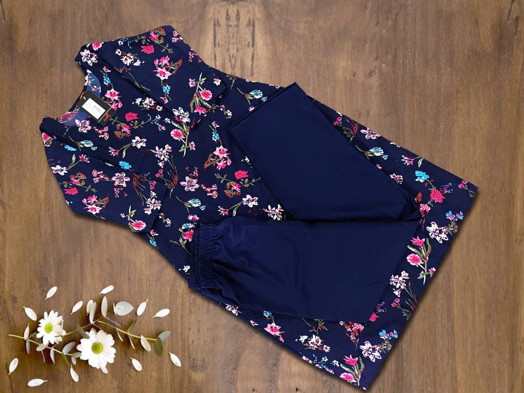 Ethnic Basket Pack of 1 Crepe Self Design A-line Women's Kurti - ( Navy Blue ) Ethnic Basket Pack of 1 Crepe Self Design A-line Women's Kurti - ( Navy Blue )