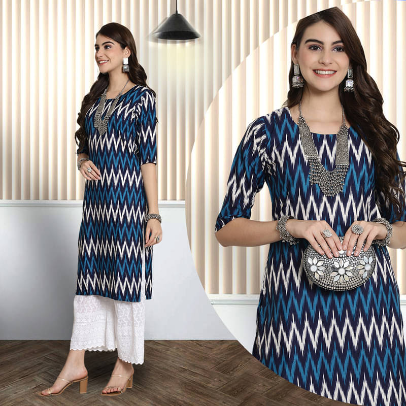 Ethnic Basket Pack of 1 Crepe Printed A-line Women's Kurti - ( Blue ) Ethnic Basket Pack of 1 Crepe Printed A-line Women's Kurti - ( Blue )