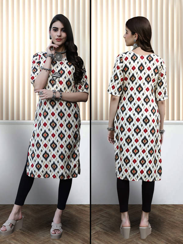     			Ethnic Basket Pack of 1 Crepe Printed Nayra Women's Kurti - ( White )
