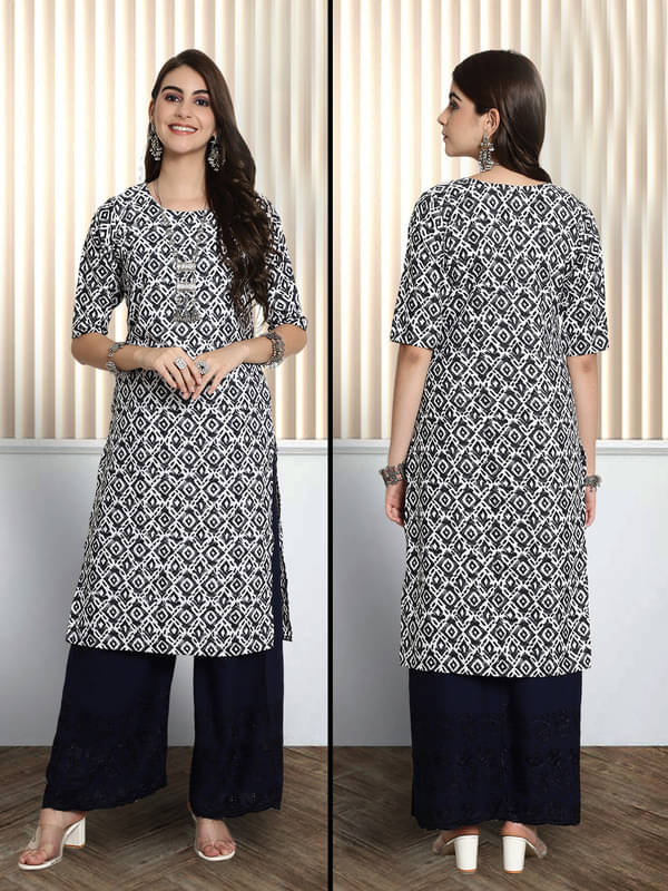 Ethnic Basket Pack of 1 Crepe Printed Nayra Women's Kurti - ( Black )     			Ethnic Basket Pack of 1 Crepe Printed Nayra Women's Kurti - ( Black )